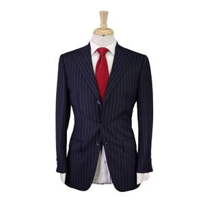 Castangia Navy Blue Purple Pinstripe Super 100's Wool Suit Handmade 36S
